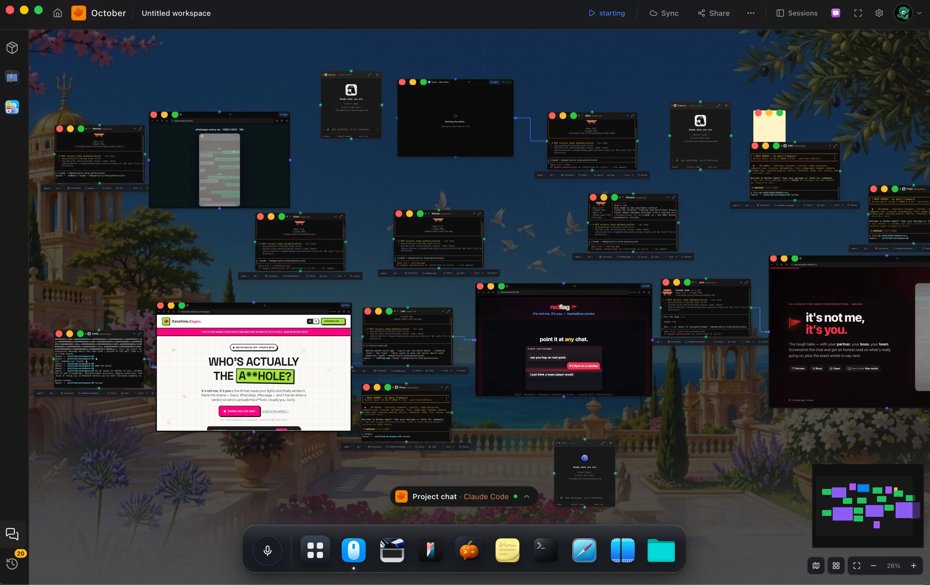 An October canvas containing connected repositories, agents, applications, and tasks